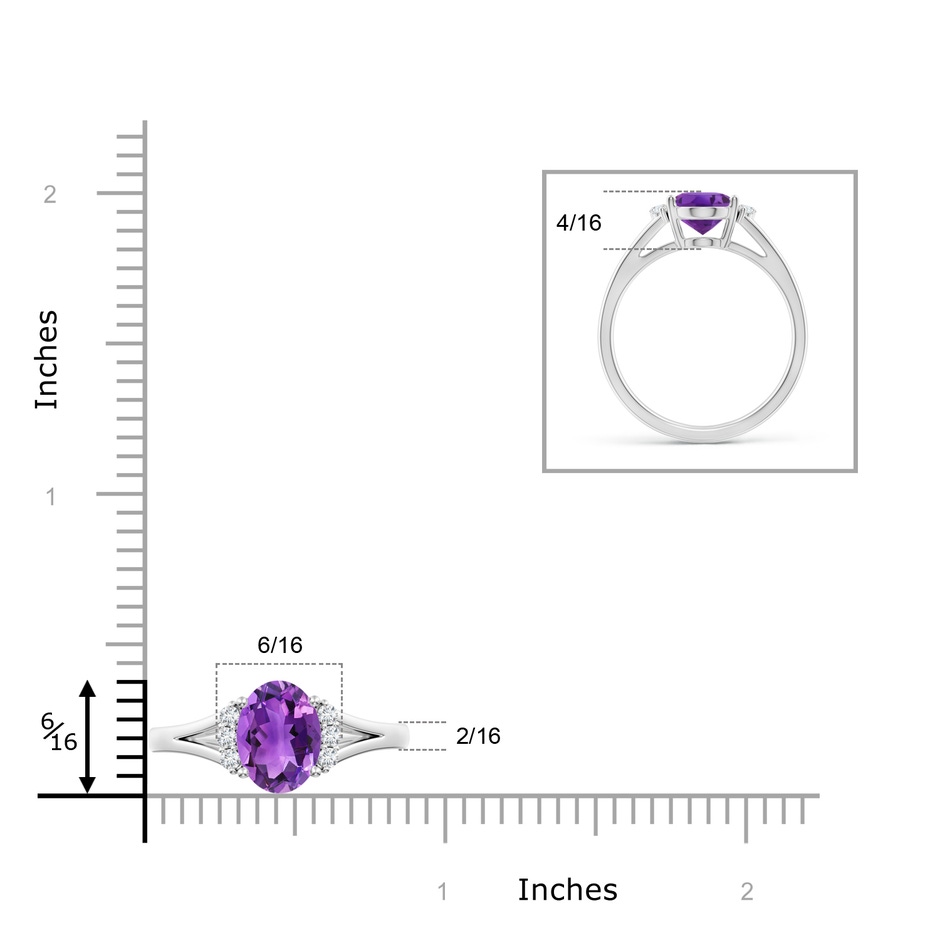 9x7mm AAA Oval Amethyst with Round Diamond Collar Solitaire Ring in P950 Platinum ruler