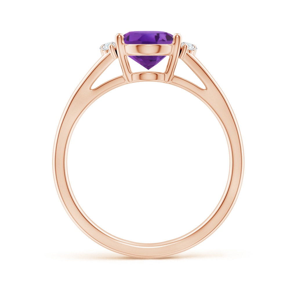 9x7mm AAA Oval Amethyst with Round Diamond Collar Solitaire Ring in Rose Gold Side-1