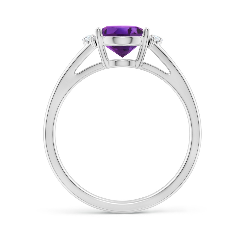9x7mm AAAA Oval Amethyst with Round Diamond Collar Solitaire Ring in White Gold Side-1