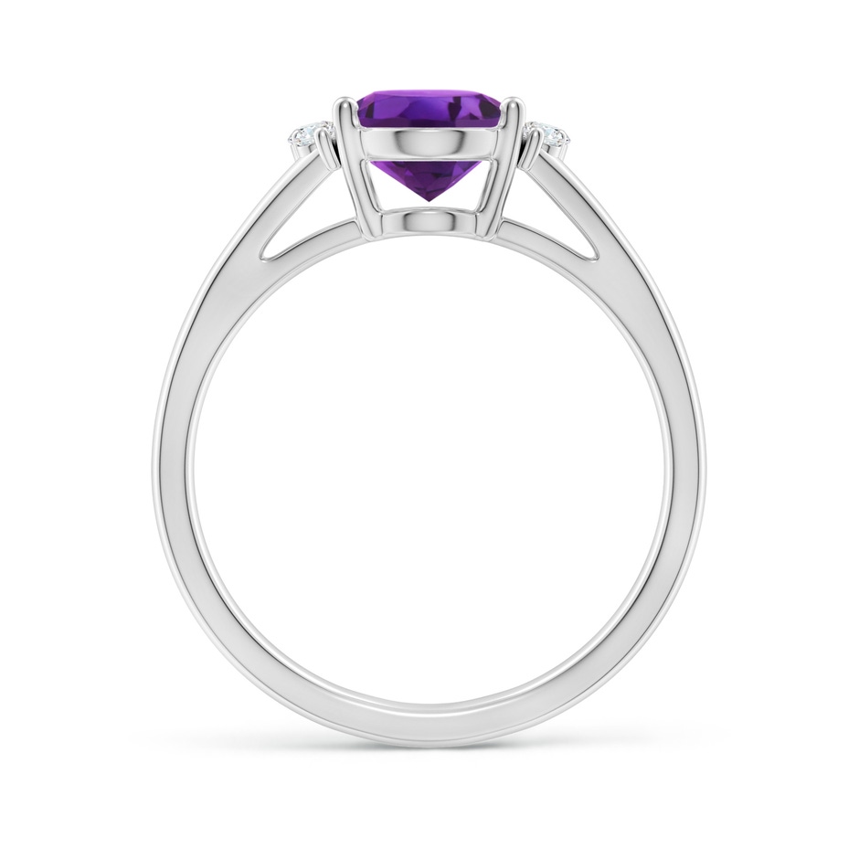 9x7mm AAAA Oval Amethyst with Round Diamond Collar Solitaire Ring in White Gold side-1