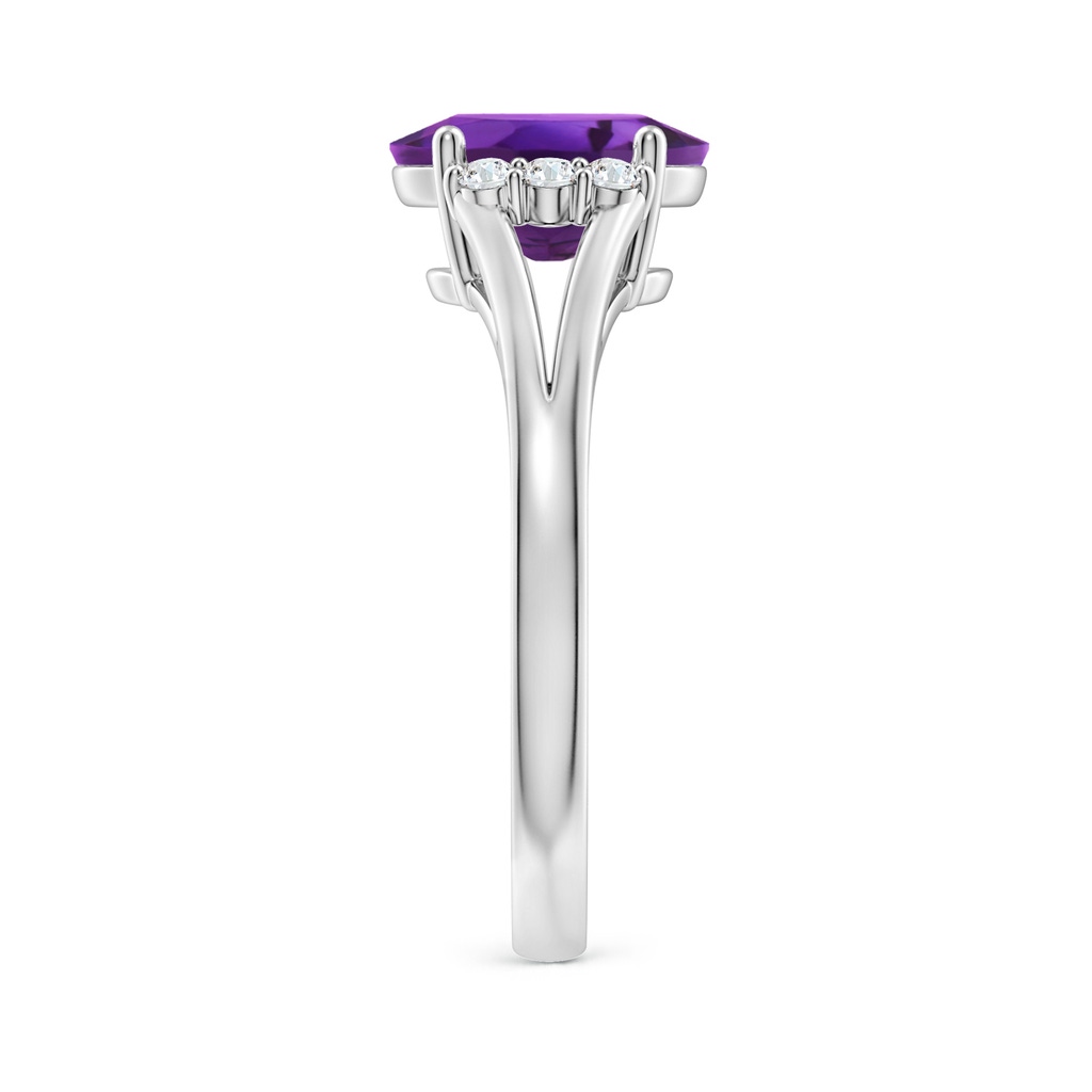9x7mm AAAA Oval Amethyst with Round Diamond Collar Solitaire Ring in White Gold Side-2
