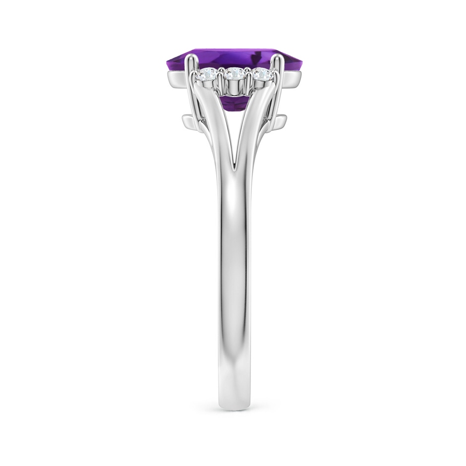 9x7mm AAAA Oval Amethyst with Round Diamond Collar Solitaire Ring in White Gold side-2