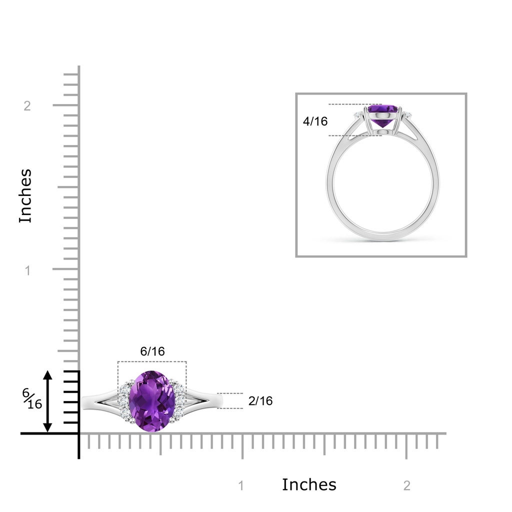 9x7mm AAAA Oval Amethyst with Round Diamond Collar Solitaire Ring in White Gold Ruler