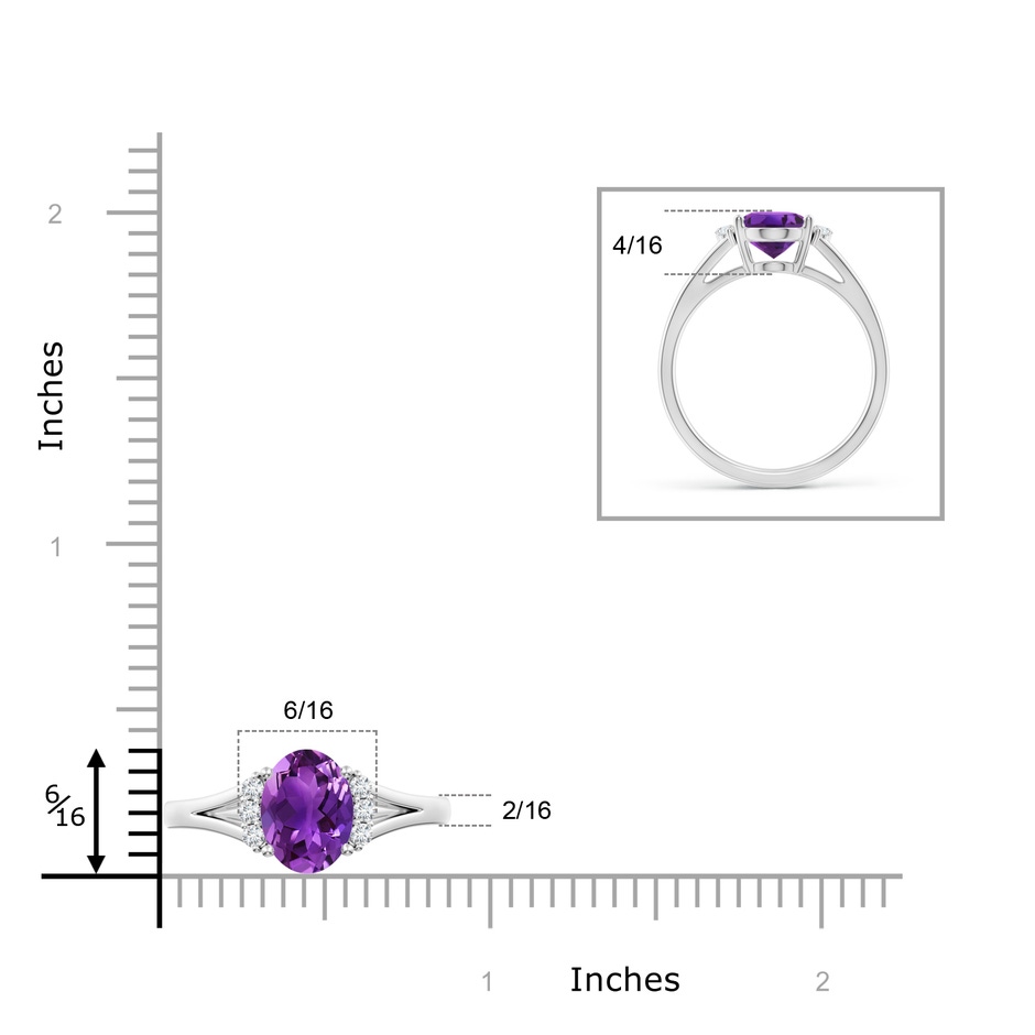 9x7mm AAAA Oval Amethyst with Round Diamond Collar Solitaire Ring in White Gold ruler