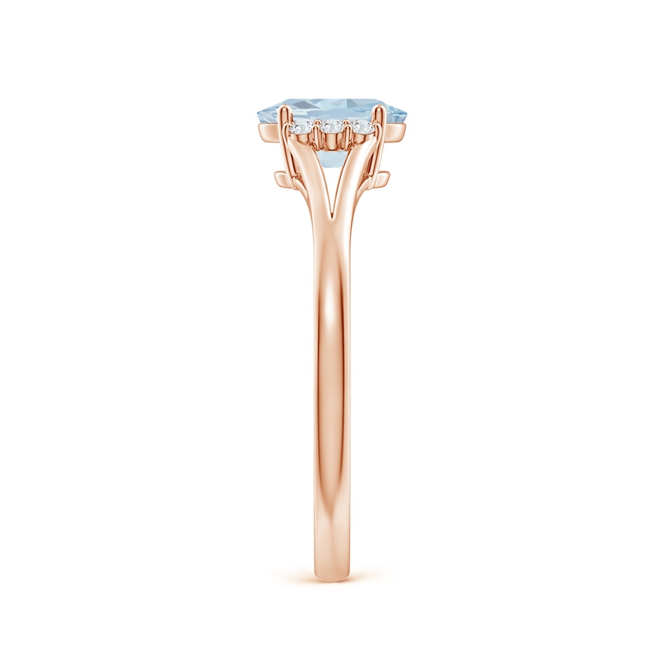 7x5mm A Oval Aquamarine with Round Diamond Collar Solitaire Ring in Rose Gold side-2