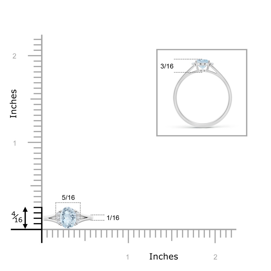 7x5mm A Oval Aquamarine with Round Diamond Collar Solitaire Ring in White Gold ruler