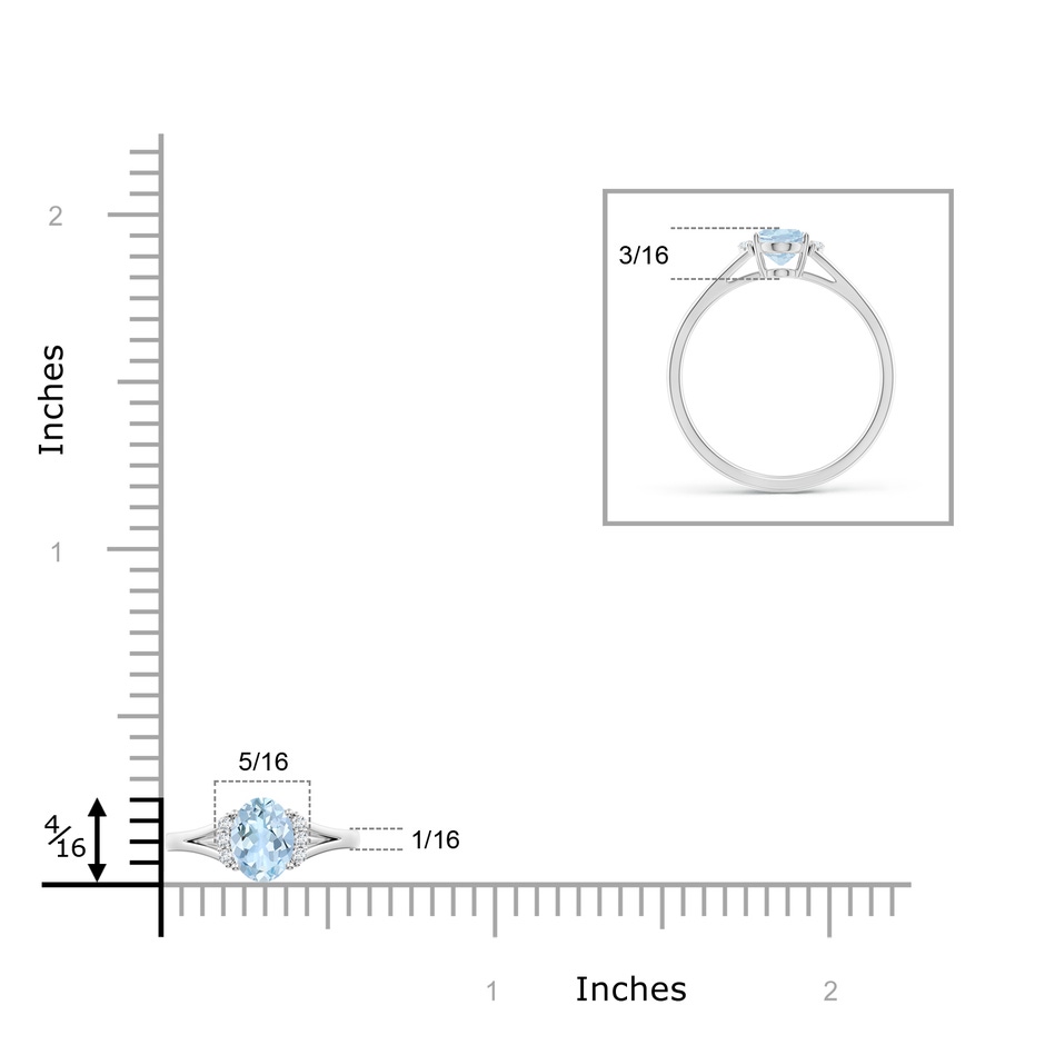 7x5mm AA Oval Aquamarine with Round Diamond Collar Solitaire Ring in White Gold ruler