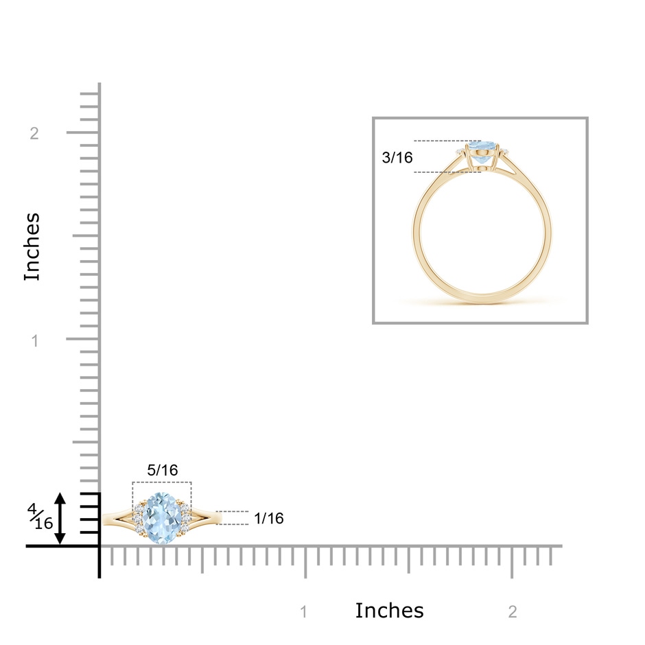 7x5mm AA Oval Aquamarine with Round Diamond Collar Solitaire Ring in Yellow Gold ruler
