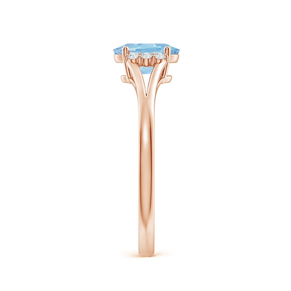 7x5mm AAA Oval Aquamarine with Round Diamond Collar Solitaire Ring in Rose Gold side-2