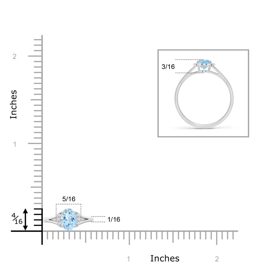 7x5mm AAA Oval Aquamarine with Round Diamond Collar Solitaire Ring in White Gold ruler