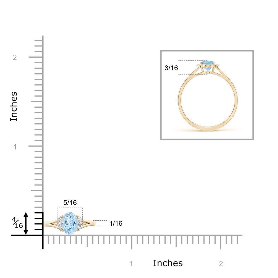 7x5mm AAA Oval Aquamarine with Round Diamond Collar Solitaire Ring in Yellow Gold ruler