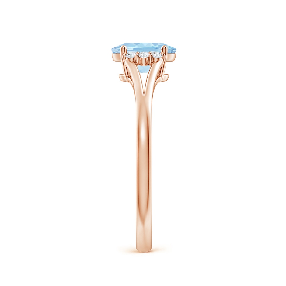 7x5mm AAAA Oval Aquamarine with Round Diamond Collar Solitaire Ring in Rose Gold side-2