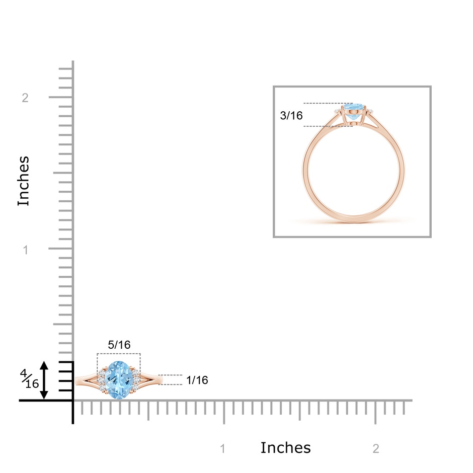 7x5mm AAAA Oval Aquamarine with Round Diamond Collar Solitaire Ring in Rose Gold ruler