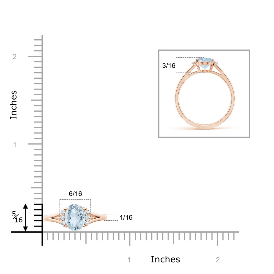 8x6mm A Oval Aquamarine with Round Diamond Collar Solitaire Ring in Rose Gold ruler