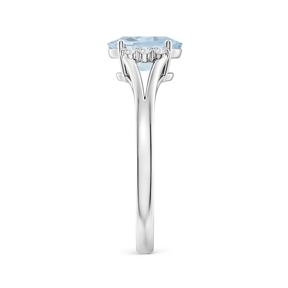 8x6mm A Oval Aquamarine with Round Diamond Collar Solitaire Ring in White Gold side-2