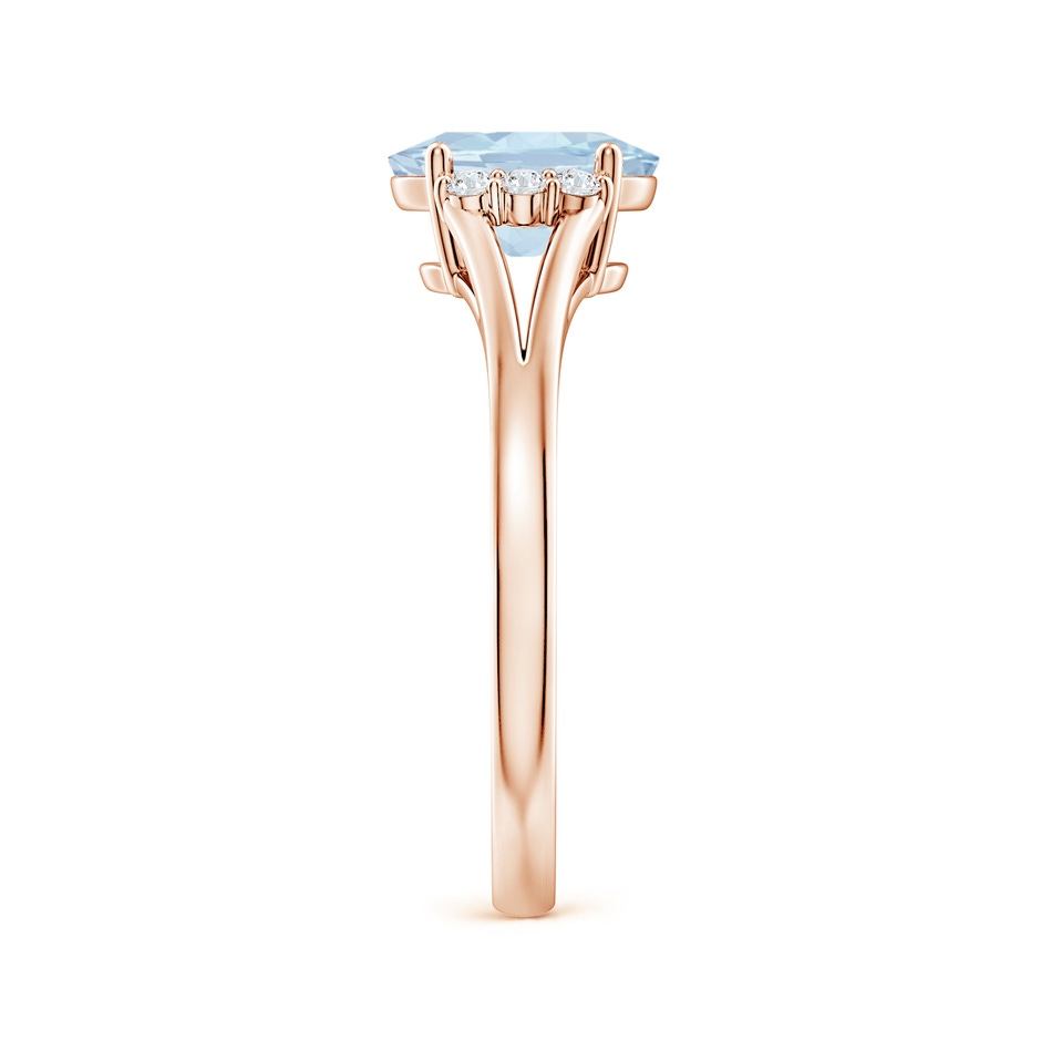 8x6mm AA Oval Aquamarine with Round Diamond Collar Solitaire Ring in Rose Gold side-2