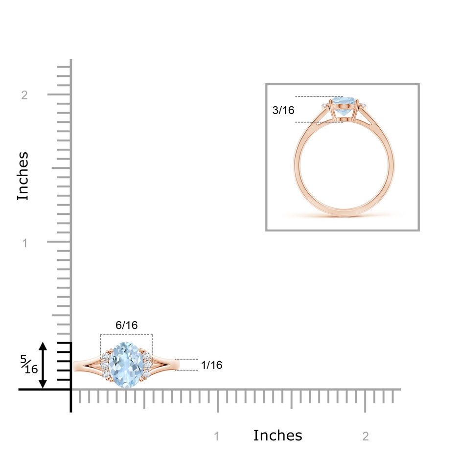 8x6mm AA Oval Aquamarine with Round Diamond Collar Solitaire Ring in Rose Gold ruler