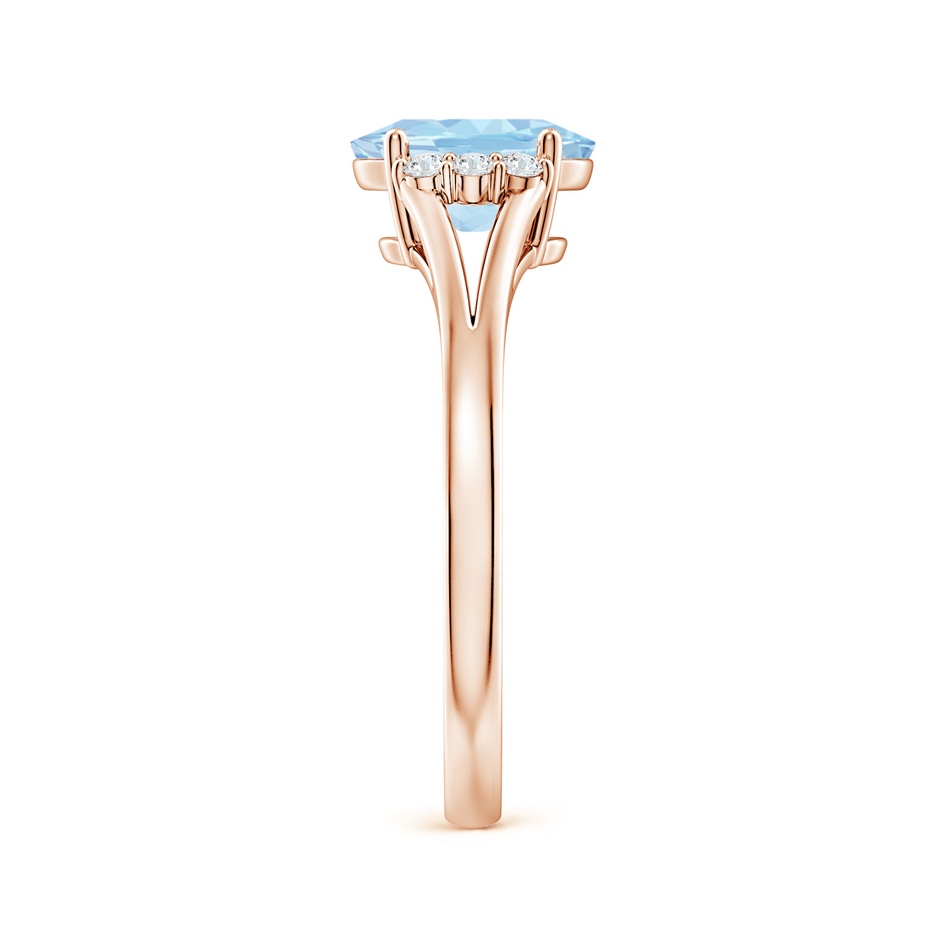 8x6mm AAAA Oval Aquamarine with Round Diamond Collar Solitaire Ring in Rose Gold side-2
