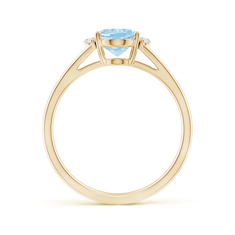 8x6mm AAAA Oval Aquamarine with Round Diamond Collar Solitaire Ring in Yellow Gold side-1