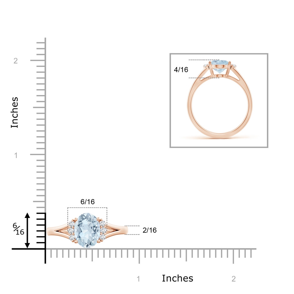 9x7mm A Oval Aquamarine with Round Diamond Collar Solitaire Ring in Rose Gold ruler