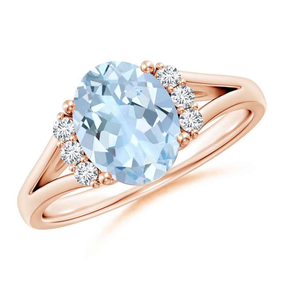 9x7mm AA Oval Aquamarine with Round Diamond Collar Solitaire Ring in Rose Gold 