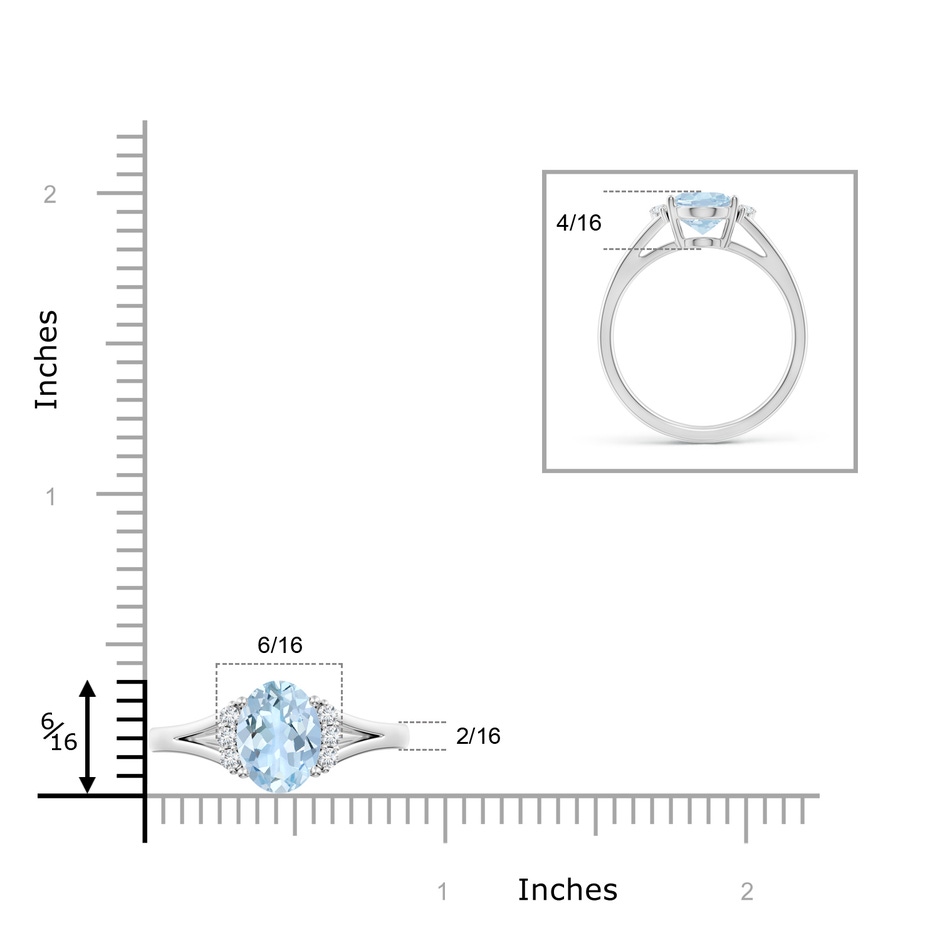 9x7mm AA Oval Aquamarine with Round Diamond Collar Solitaire Ring in White Gold ruler