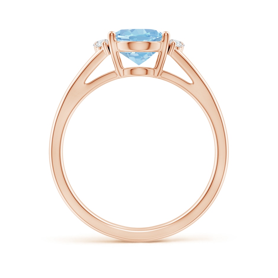 9x7mm AAA Oval Aquamarine with Round Diamond Collar Solitaire Ring in Rose Gold side-1