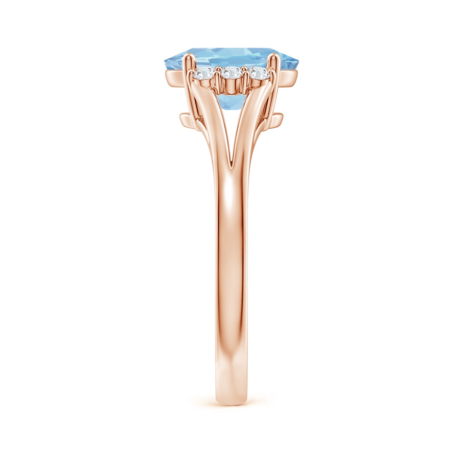 9x7mm AAA Oval Aquamarine with Round Diamond Collar Solitaire Ring in Rose Gold side-2