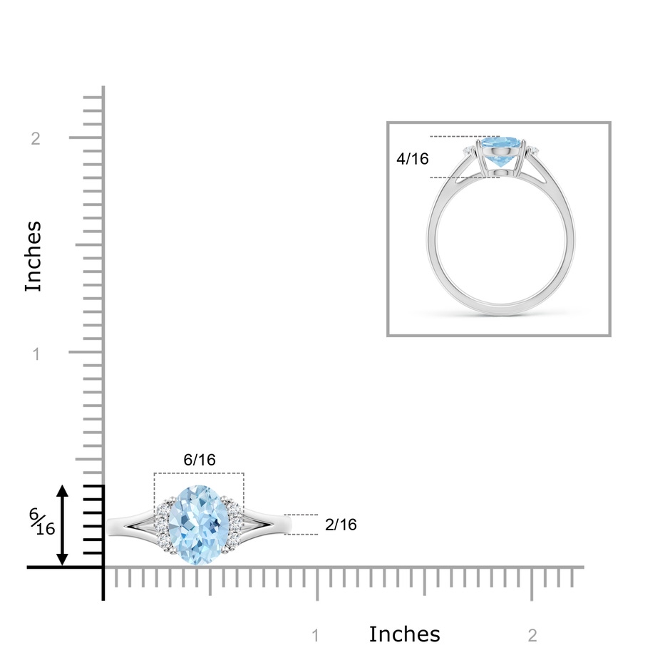 9x7mm AAA Oval Aquamarine with Round Diamond Collar Solitaire Ring in White Gold ruler