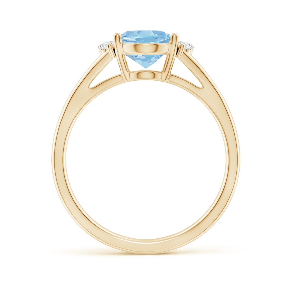 9x7mm AAA Oval Aquamarine with Round Diamond Collar Solitaire Ring in Yellow Gold Side-1