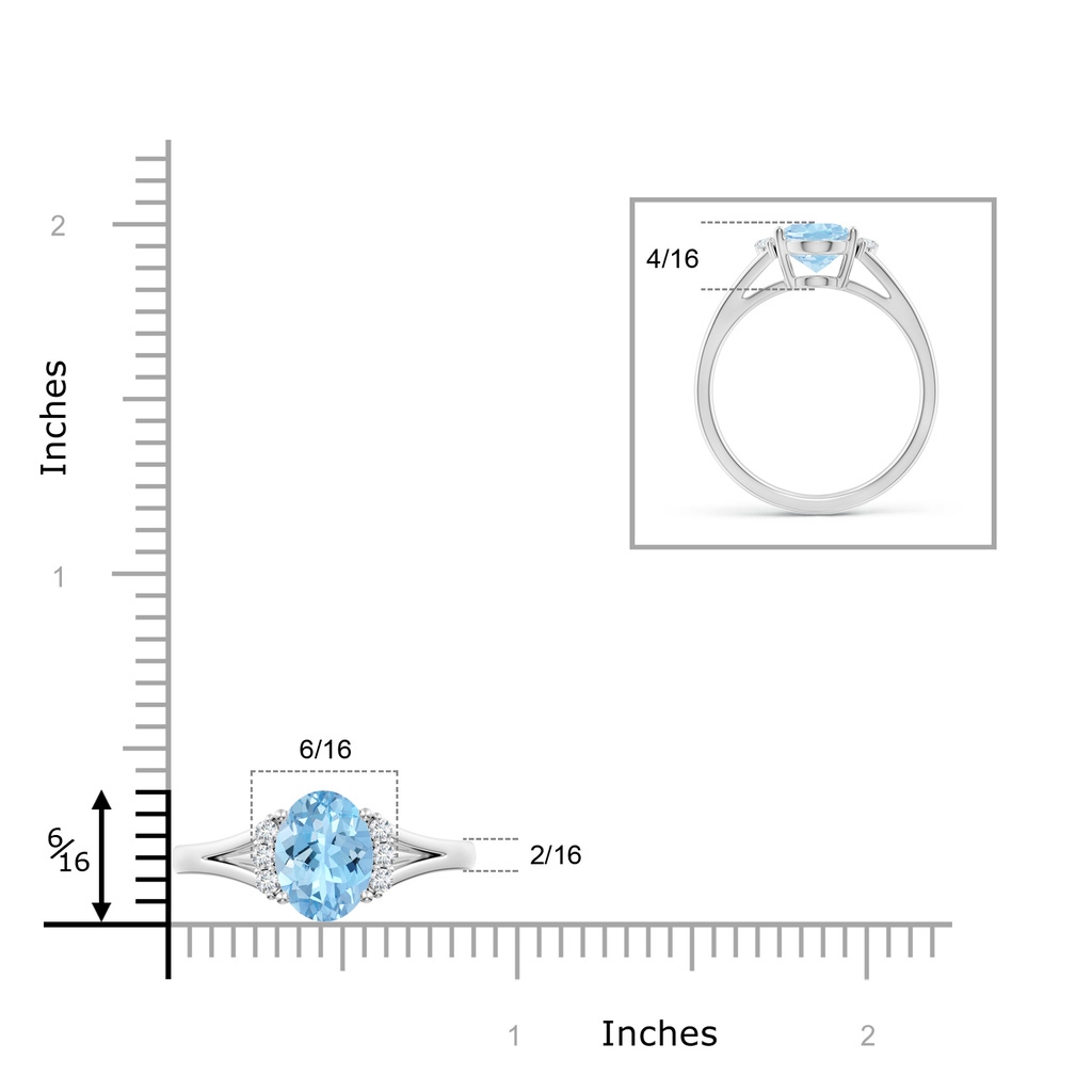 9x7mm AAAA Oval Aquamarine with Round Diamond Collar Solitaire Ring in P950 Platinum Ruler