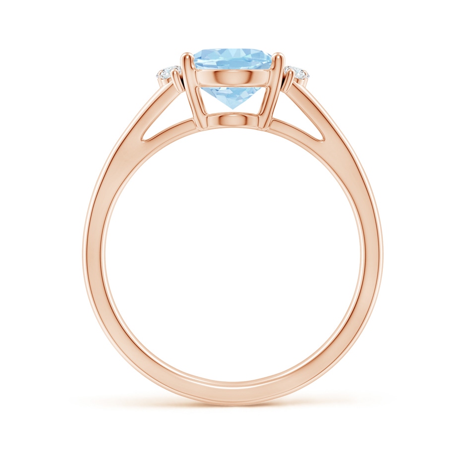 9x7mm AAAA Oval Aquamarine with Round Diamond Collar Solitaire Ring in Rose Gold side-1