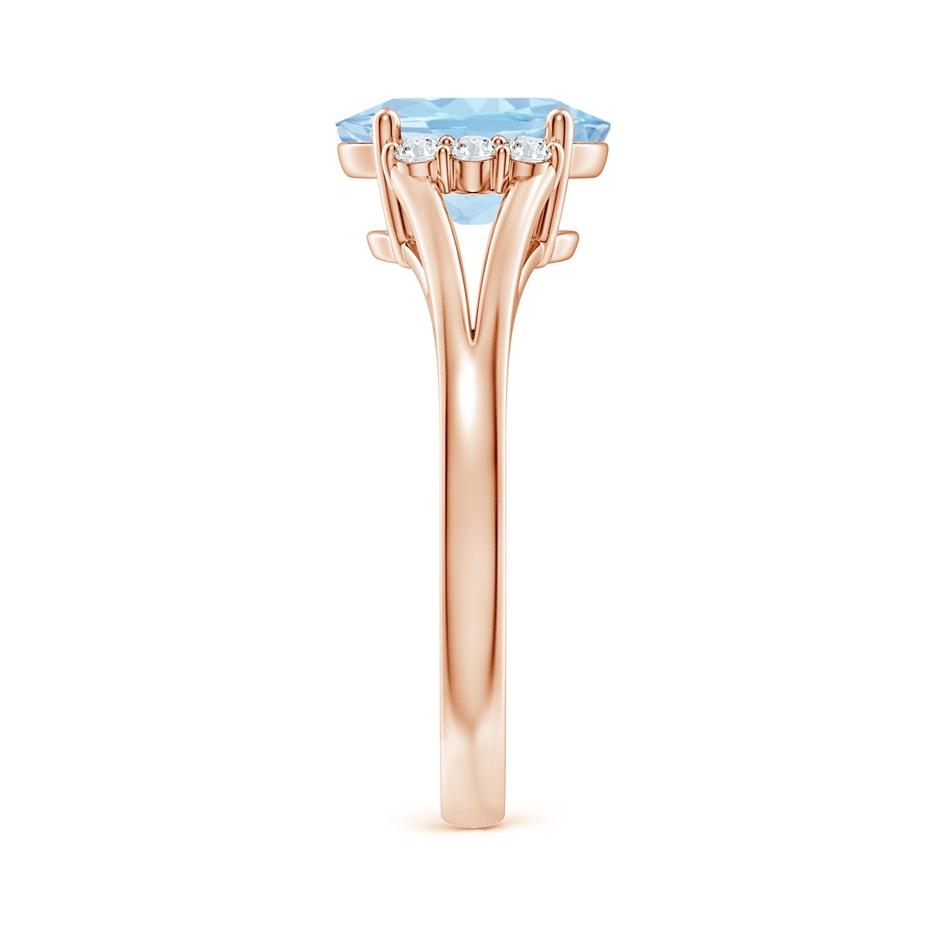 9x7mm AAAA Oval Aquamarine with Round Diamond Collar Solitaire Ring in Rose Gold side-2