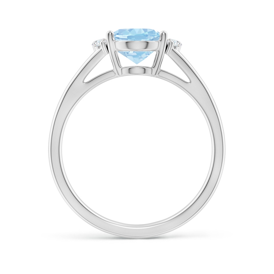 9x7mm AAAA Oval Aquamarine with Round Diamond Collar Solitaire Ring in White Gold side-1