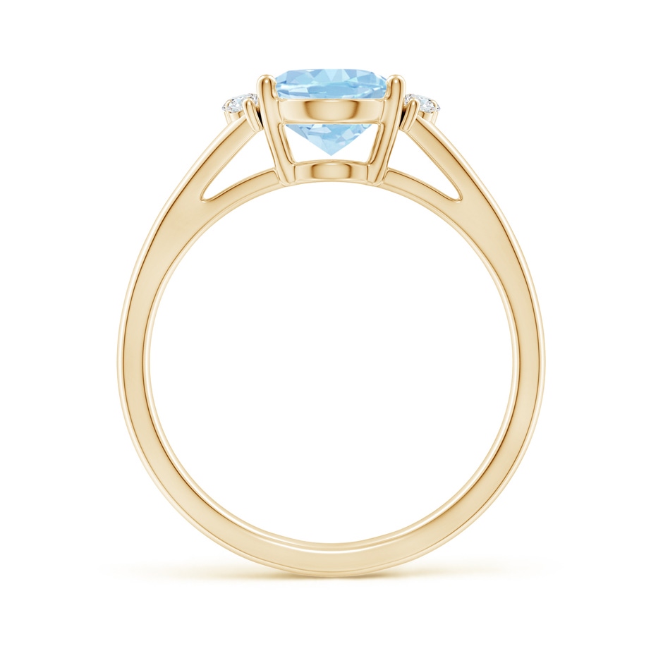 9x7mm AAAA Oval Aquamarine with Round Diamond Collar Solitaire Ring in Yellow Gold side-1
