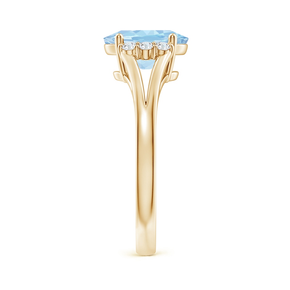 9x7mm AAAA Oval Aquamarine with Round Diamond Collar Solitaire Ring in Yellow Gold side-2