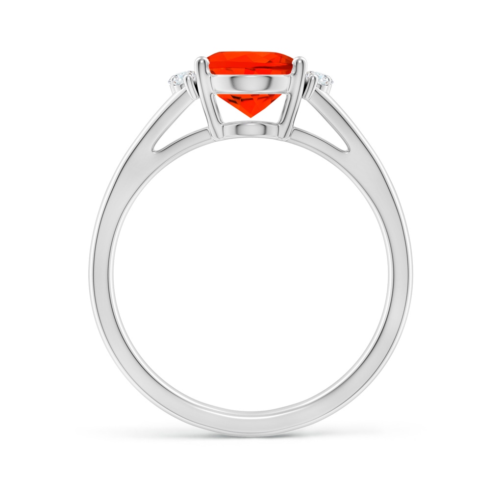 9x7mm AAAA Oval Fire Opal with Round Diamond Collar Solitaire Ring in White Gold Side-1