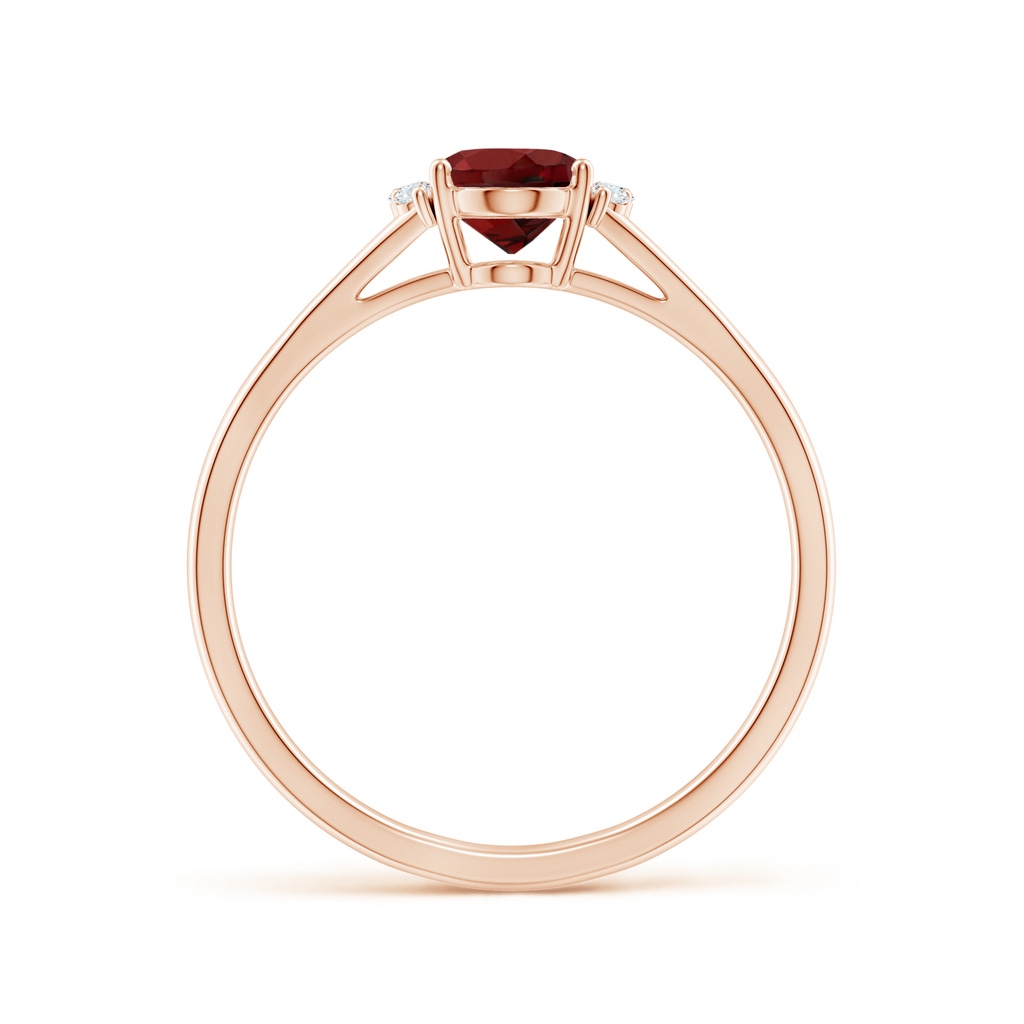 7x5mm AAAA Oval Garnet with Round Diamond Collar Solitaire Ring in Rose Gold - side 199