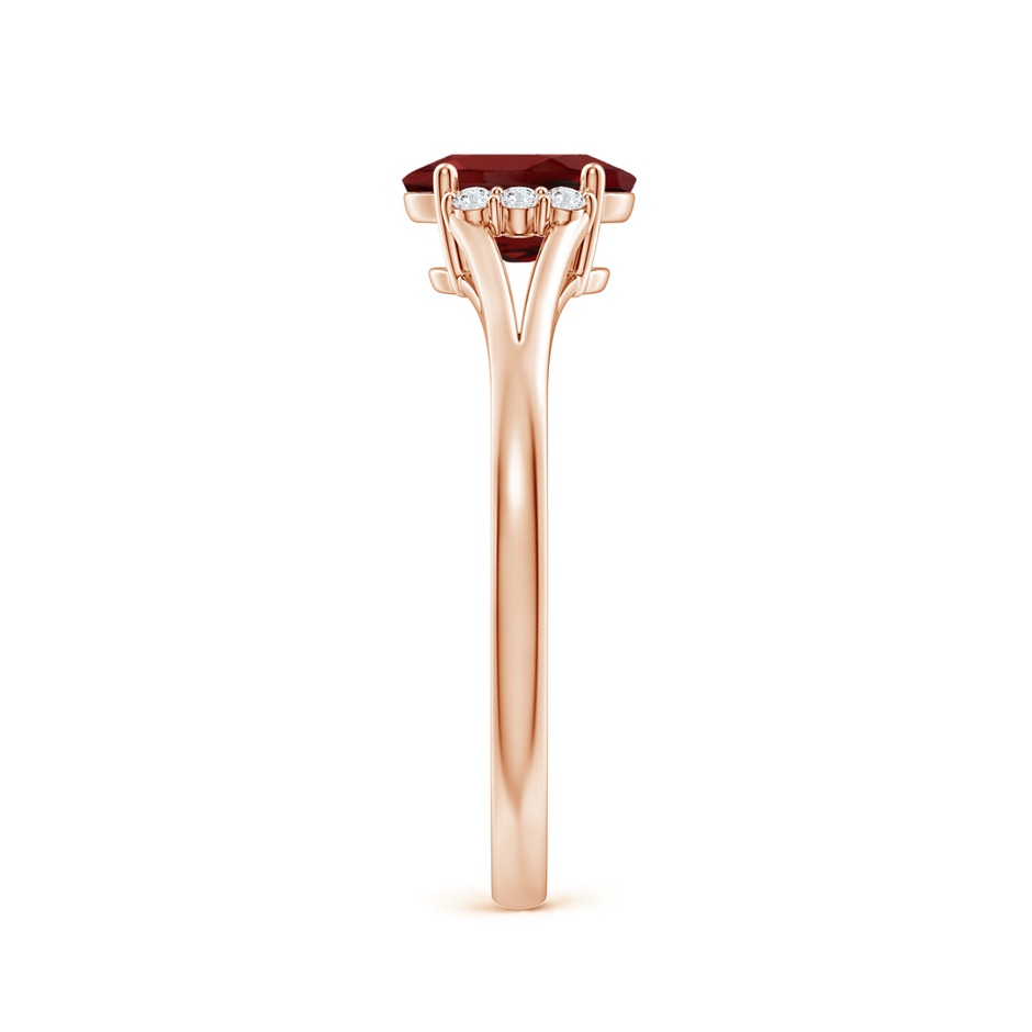 7x5mm AAAA Oval Garnet with Round Diamond Collar Solitaire Ring in Rose Gold side 299