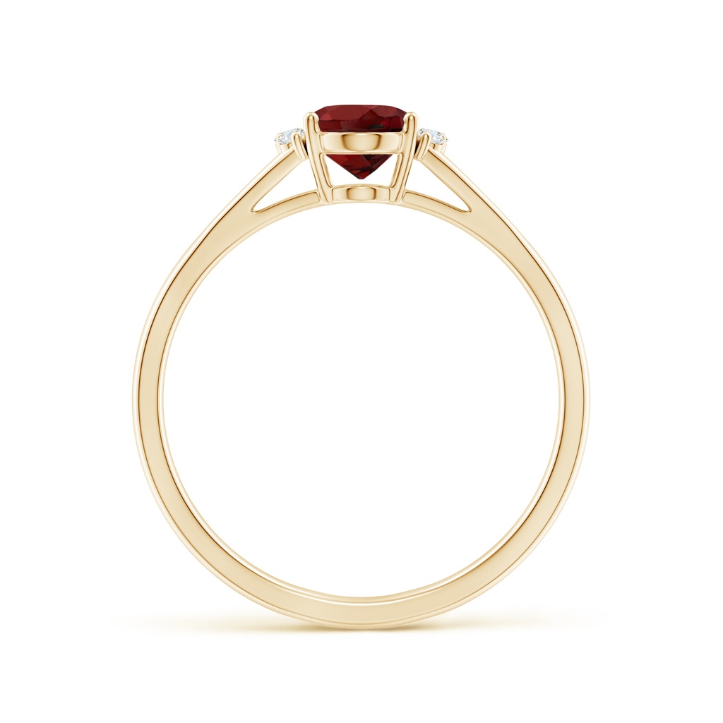 7x5mm AAAA Oval Garnet with Round Diamond Collar Solitaire Ring in Yellow Gold Side-1