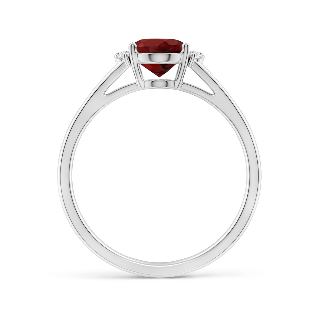 8x6mm AAAA Oval Garnet with Round Diamond Collar Solitaire Ring in White Gold Side-1