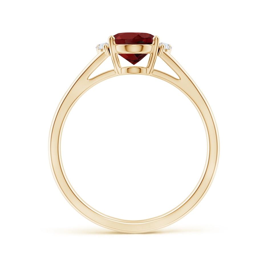 8x6mm AAAA Oval Garnet with Round Diamond Collar Solitaire Ring in Yellow Gold side-1