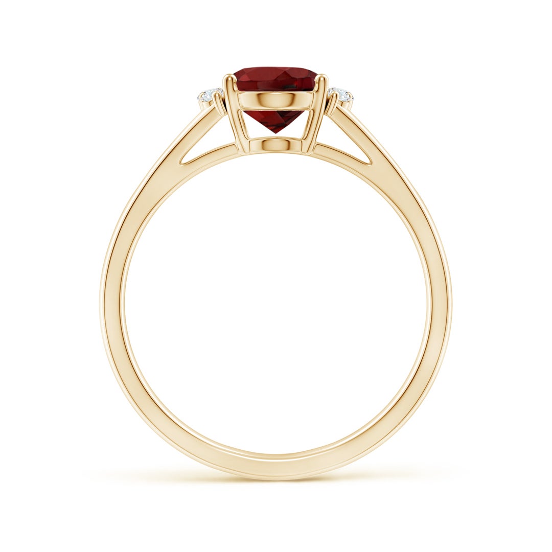 8x6mm AAAA Oval Garnet with Round Diamond Collar Solitaire Ring in Yellow Gold - side 2