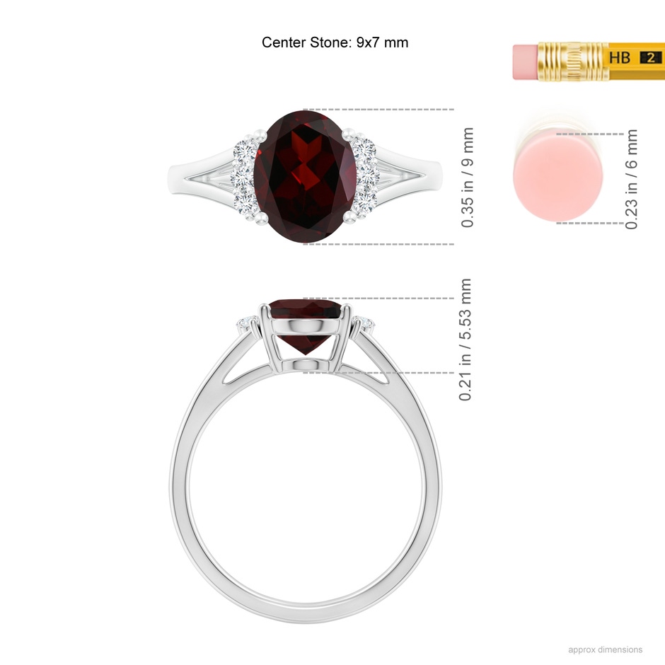 9x7mm A Oval Garnet with Round Diamond Collar Solitaire Ring in P950 Platinum ruler