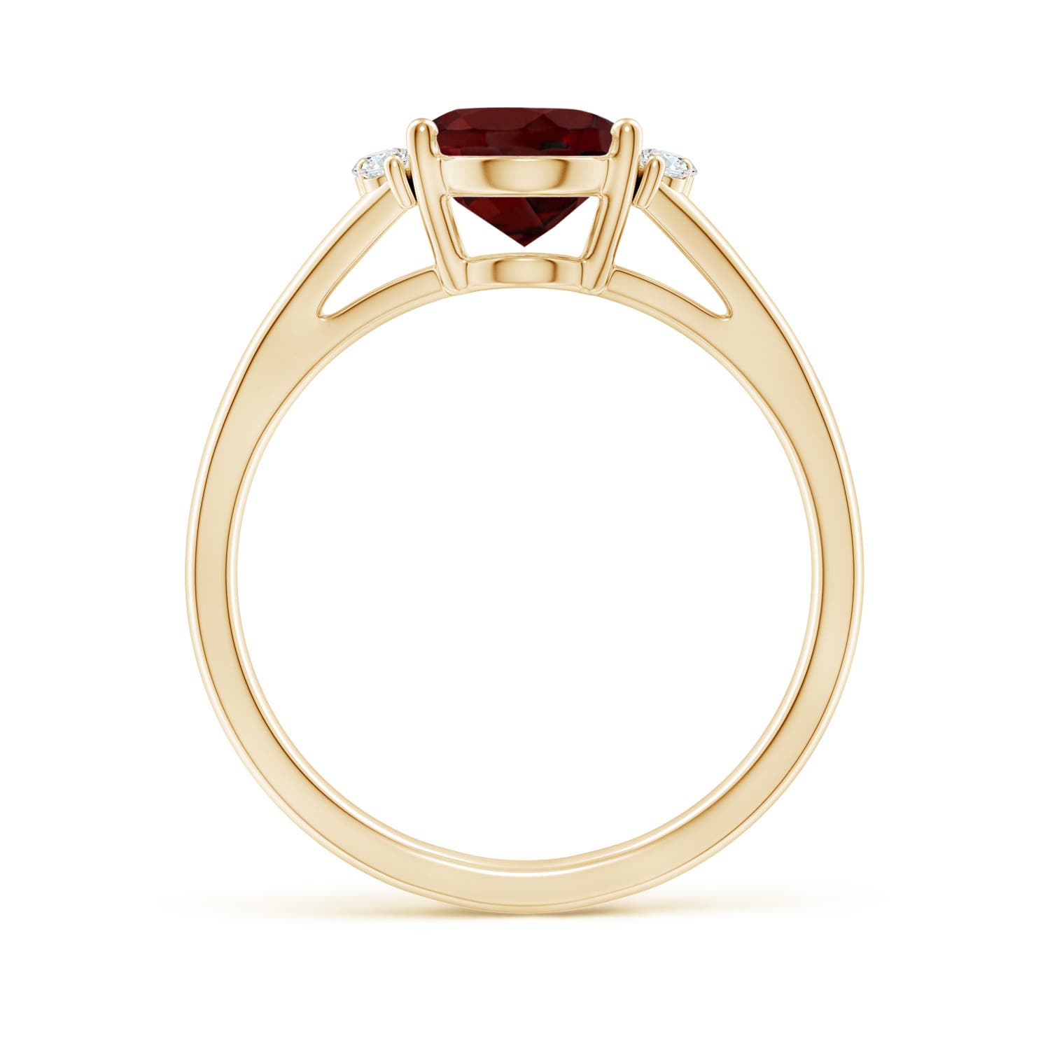9x7mm AAA Oval Garnet with Round Diamond Collar Solitaire Ring in 18K Yellow Gold