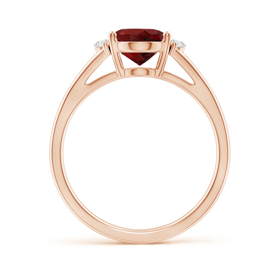 9x7mm AAAA Oval Garnet with Round Diamond Collar Solitaire Ring in 18K Rose Gold side 199