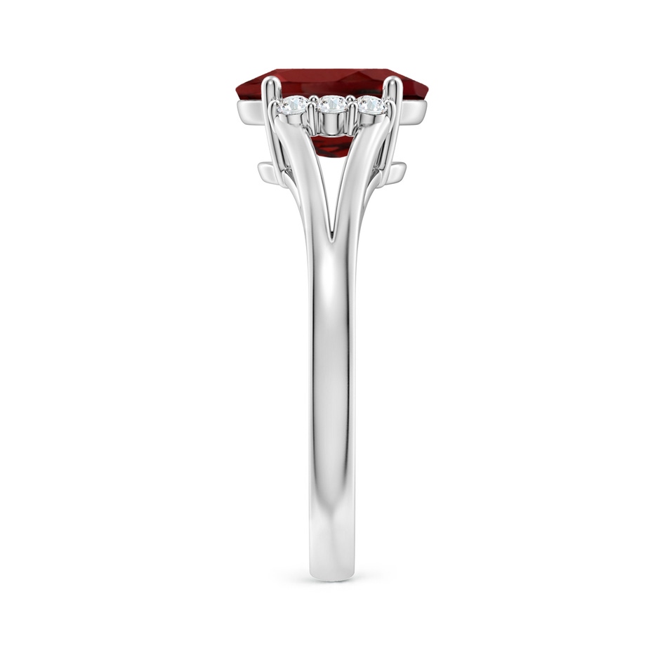 9x7mm AAAA Oval Garnet with Round Diamond Collar Solitaire Ring in 18K White Gold side 299