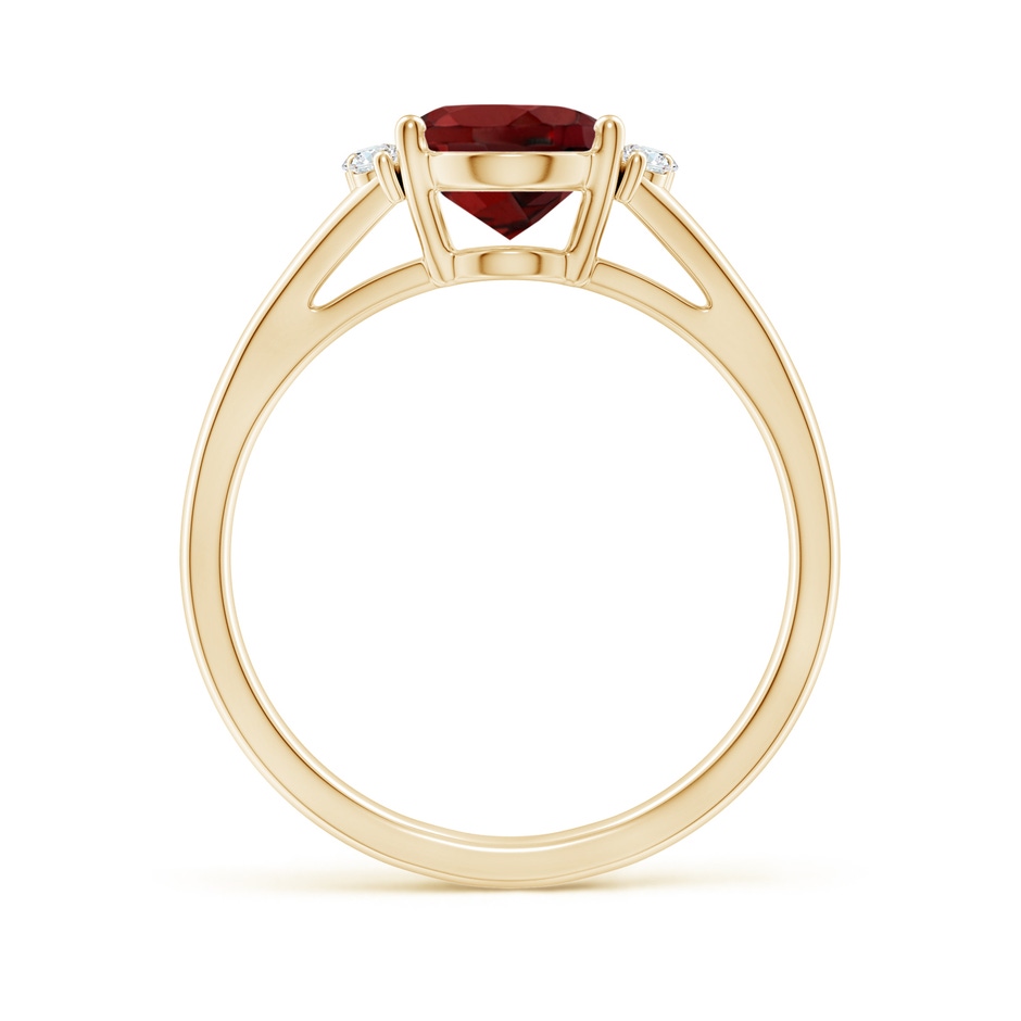 9x7mm AAAA Oval Garnet with Round Diamond Collar Solitaire Ring in Yellow Gold side-1