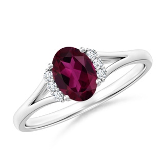 7x5mm AAA Oval Rhodolite with Round Diamond Collar Solitaire Ring in White Gold