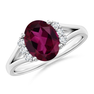 9x7mm AAA Oval Rhodolite with Round Diamond Collar Solitaire Ring in White Gold